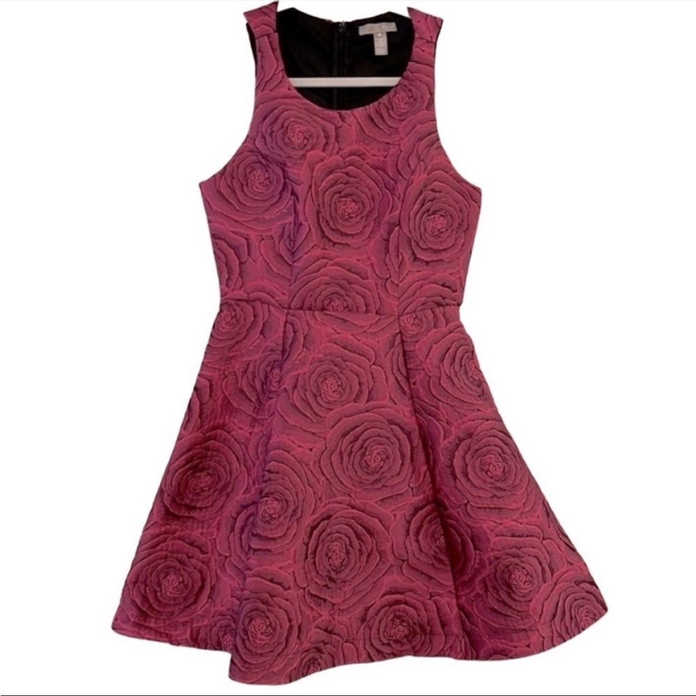 AQUA Capsule Women’s Sleeveless Pink Shimmery Floral Print Skater Dress- Medium